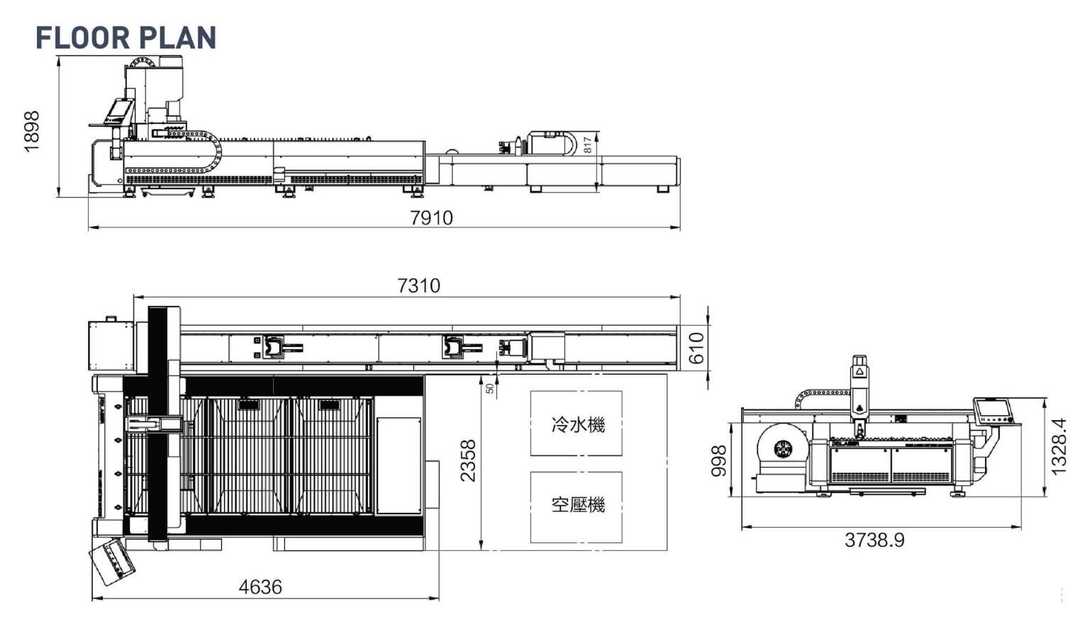A3015-T6 machine floor plan diagram